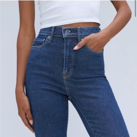 EVERLANE 90s High Waist Dark Wash Stretch Denim Ankle Cropped Skinny Jeans 25 - Picture 8 of 13